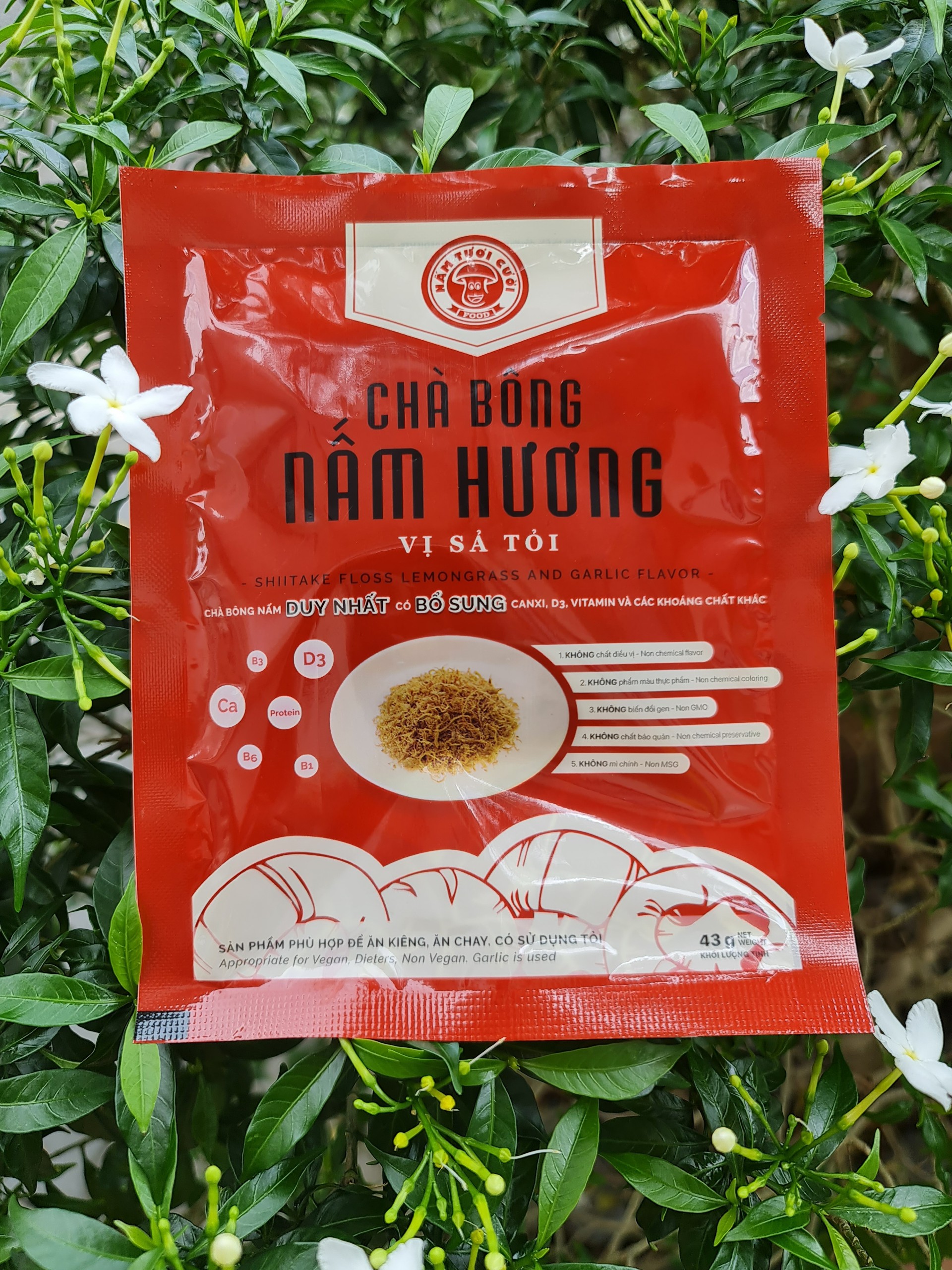 Chà bông nấm hương vị sả tỏi túi 43g